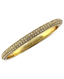 Sleek and chic. This thin hinged bracelet from Vince Camuto is crafted from gold-tone mixed metal with glass crystal pave accents adding luster. Approximate diameter: 2-1/2 inches.