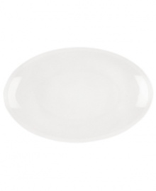 A modern balance. Create a sense of effortless urban luxury with the Matte & Shine platter, featuring a minimalist coupe shape, white glaze and tonal banding by Donna Karan Lenox.