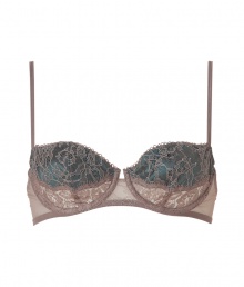 Dainty yet sultry, this lace-laden La Perla bra will add a sexy kick to any look - Underwire, soft lace cups with contrast colored inserts, adjustable straps, back hook and eye closures - Perfect under evening ensembles or pared with matching panties for stylish lounging