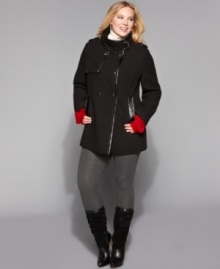 So stylish you won't want to take it off, this plus size coat from Steve Madden is accented with faux leather trim that really makes it shine! (Clearance)