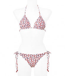 Add instant chic to your swim-ready style with this adorable bikini from Diane von Furstenberg - Classic triangle top with back dual tie closure, bottoms with side tie detail, all-over dot print - Pair with a sheer caftan, wedge heels, and a floppy sun hat