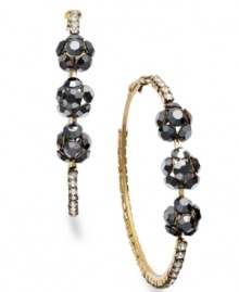 Set the mood. These intriguing hoop earrings from INC International Concepts combine hematite glass stones, crystal accents and a golden shine. Crafted in a gold tone mixed metal setting. Approximate diameter: 2-1/4 inches.