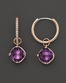 Lisa Nik 18K Rose Gold Diamond Hoop Earrings with Amethyst Detachable Drops, 0.16 ct. t.w.