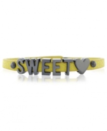 Sweetheart appeal. This bracelet from BCBGeneration is crafted from hematite-tone mixed metal and mustard-colored PVC for a stylish touch to let you know you're loved. Approximate length: 8 inches.