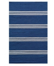 Retro blue stripes add instantly livability to any outdoor space. Hand-hooked polypropylene is surprisingly soft, enduringly bright and always easy to clean -- just hose it down and enjoy years of unique style.