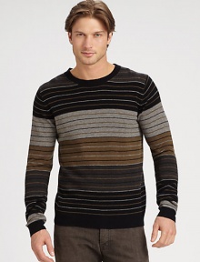 A modern-fit crewneck sweater exudes casual elegance and is expertly knitted in rich wool blend for an on-trend colorblock effect.CrewneckRibbed knit collar, cuffs and hem50% merino wool/25% baby camel/25% nylonHand washImported