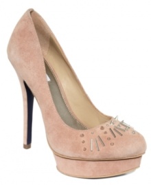 The pretty suede upper of RACHEL Rachel Roy's Lenaya platform pumps makes them smooth and feminine. Metallic accents on the vamp give them a must-have quality.