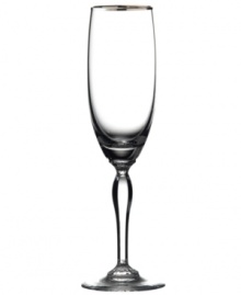 Allegra Platinum stemware is a perfect choice to toast both formal and casual occasions. The style embodies simplicity defined with elegant details, in sparkling crystal embellished with platinum trim.