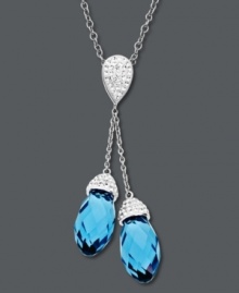 A hint of ocean blue makes a lasting impression. Kaleidoscope's pretty pendant features two blue crystal briolette drops. Crafted in sterling silver with Swarovski elements. Approximate length: 18 inches. Approximate drop: 2-1/8 inches.