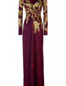 Colorful and bold, Matthew Williamsons mixed-print maxi dress makes a fun style statement, no matter if you dress it up or down - V-neckline, long sleeves, gathered front, hidden side zip - Form-fitting, floor-length - Team with everything from sandals and carryall totes to platform pumps and clutches