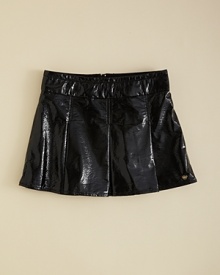 Towing the line between cute and coy, Juicy Couture updates the schoolgirl skirt in shiny patent faux leather.