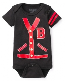 A positively preppy bodysuit for your little guy, by Sara Kety.