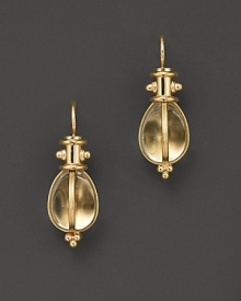 18K yellow gold and oval crystal amulet earrings. Designed by Temple St. Clair.