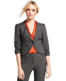 Every closet needs a clean-cut blazer and this style from XOXO totally delivers with its close-fit tailoring and ruched, three-quarter sleeves.