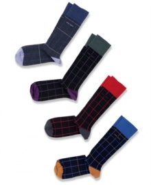 Check out some different patterns for your workweek sock look with these windowpane check socks from Hugo Boss.