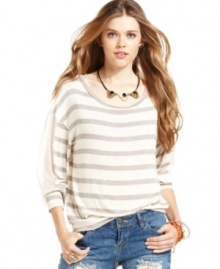 Sheer insets at the sleeves equip American Rag's striped top with totally cute style. The slouchy silhouette is sure to make this piece a favorite in your closet.