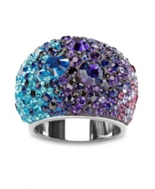 Swarovski's spectacular multicolored crystal cocktail ring spotlights a glittering rainbow of vibrant hues--making it versatile and easy to mix and match with both casual and dressy looks. Crafted in silver tone mixed metal. Size 7.