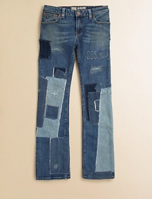 Patchwork detailing gives these perfectly faded and distressed jeans an authentic vintage feel.Front button closureWaistband with belt loopsZip flyFive-pocket style98% cotton/2% elastaneMachine washImported