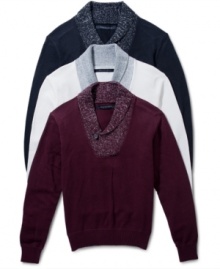 Add some polish to your layered look with this shawl-collar sweater from Sean John.