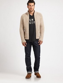 A heavy weight zip cardigan is an ideal way to beat the winter chill, and this style is shaped and knitted in a luxurious alpaca wool blend for a cozy fit.Zip frontStand collarWaist patch pockets97% alpaca/3% polyamideDry cleanImported