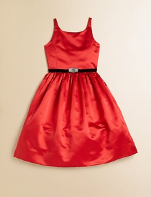 A luxe Satin Party Dress is adorned with a deco-style buckle and finished with a full, tulle-filled skirt for a timelessly pretty look.Straight necklineSlim shoulder strapsThree-button back closureTulle-filled skirtFully linedCottonDry cleanImported Please note: Number of buttons may vary depending on size ordered. 