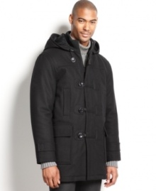 Layer on style and comfort with this sharp wool-blend toggle coat from Sean John.