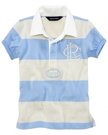 The classic striped rugby in cotton jersey is finished with a preppy monogram and sweet, puffed sleeves.