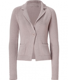 A luxe essential staple in a chic shade of light cocoa powder, Iris von Arnims cashmere blazer-style cardigan is an elegant and sophisticated choice - Notched collar, ribbed trim, long sleeves, single front button closure, patch pockets, cable knit detail on sleeves and back, ribbed back hemline - Fitted - Wear over a button-down with jeans and heels