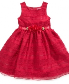 Fancy her up for any special occasion with this lovely lace-overlay dress from Sweet Heart Rose.