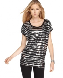 Get ready to shine in this petite zebra-patterned, sequined top from MICHAEL Michael Kors. It's a real head-turner! (Clearance)