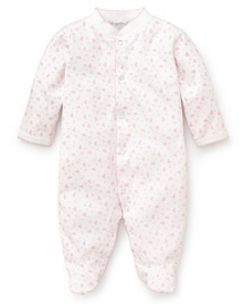 Pink hearts and stars create a sweet constellation on this soft Pima cotton Kissy Kissy footie.