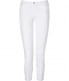 These pristine white capri jeans from J Brand are the perfect foundation for warm weather looks - Classic five-pocket styling, skinny leg, mid-rise - Form-fitting, capri length - Pair with contemporary printed tops and bright leather accessories