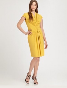 What's not to love about this poplin dress? It features a flattering neckline, chic cap sleeves and a pleated front for a waist-defining look. Plus, it offers a hint of stretch for the perfect fit.V-necklineButton detail on cap sleevesPleat details throughout bodicePrincess seamsConcealed back zipperAbout 24 from natural waist78% cotton/17% polyamide/5% elastaneDry cleanImported Model shown is 5'10 (177cm) wearing US size 4. 