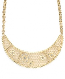 Stand out elegance. When you're looking for shimmer that's not so subtle, try Charter Club's statement-making collar necklace. Crafted from gold tone mixed metal with intricate flower detailing and glass accents. Approximate length: 15 inches + 2-inch extender. Approximate drop length: 2-3/4 inches. Approximate drop width: 5-1/2 inches.