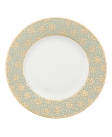 Perfect for casual dining or formal entertaining, this collection features a blend of gilded opulence and sophisticated style. Cheerful flower blossoms float gracefully across white bone china and gold and aqua filigree patterns as this lively set enhances your tabletop.