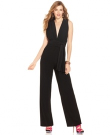 Fashion interaction: convertible back straps create a design of your own choosing on this ultra-hot jumpsuit that boasts the sleekest style! From REIGN.