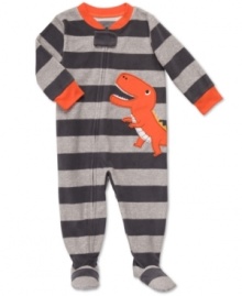 Keep him grinning in this playful, striped dinosaur footed coverall from Carter's.