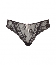 Channel vintage-inspired romance in this ultra-luxe lacy thong from Elle MacPherson Intimates - All-over lace, thin waistband, wide side garters, front bow details - Perfect under virtually any outfit or paired with a matching bra for stylish lounging