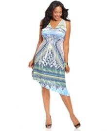 Steal the spotlight in Style&co.'s sleeveless plus size dress, featuring an electrifying sublimated print.