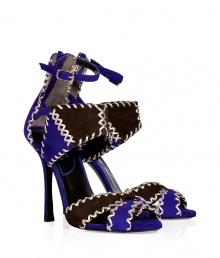 With their cool color-blocking and intricately laced patchworked seams, these strappy sandals from Edmundo Castillo guarantee a contemporary-chic polish to your look - Open toe, buckled ankle strap, tonal back zip, softly flared stiletto heel - Pair with pencil skirts and breezy silk tops