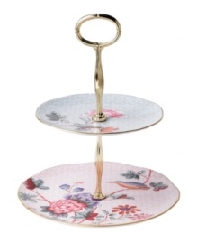 Create a scene worthy of warm scones and finger sandwiches with the Cuckoo two-tier cake stand. Wedgwood bone china adorned with twinkling gold, fanciful birds and vintage blooms embrace the splendid English tradition.