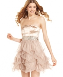 Sparkle all night long in Speechless' strapless dress. Layers of gathered tulle fabric gives this frock a romantic look.