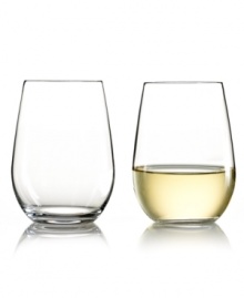 Tall and graceful, these stemless glasses are specifically designed to enhance the fruit and acidity of light, sweet wines like Riesling and Sauvignon Blanc. Stands 4 1/4 tall and holds 13 3/4 ounces. Sold in sets of two. Third from left.