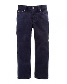 A slim-fitting corduroy pant is perfect for a back-to-school modern look.