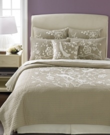 Feather your nest. Hand-embroidered and stitched with birds and branches, the Perched Peacock coverlet tops your bed in serene beauty and the comfort of pure cotton. From Martha Stewart Collection. (Clearance)