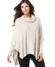 Get on trend with this stylish petite poncho sweater from Alfani – they combined the best of both looks to create a chic, comfy piece that you'll want to wear all season long!