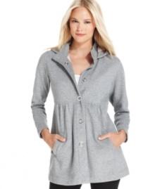 Style&co.'s petite fleece jacket comes in a flattering baby doll silhouette -- throw it on for a cozy feel!