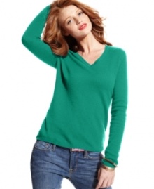 The softest cashmere in a flattering V-neck silhouette makes this petite sweater from Charter Club a must-have.