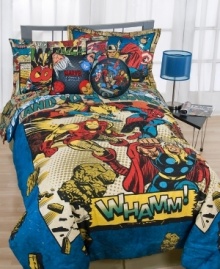 Wham! Pow! This Marvel comforter set makes bedtime an adventure with bold, comic book graphics and favorite superheroes, including Spiderman, Captain America, Thor and Ironman.