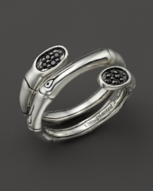 Black sapphire pavé glitters fromt he ends of this doubled sterling silver ring form the John Hardy Bamboo collection.